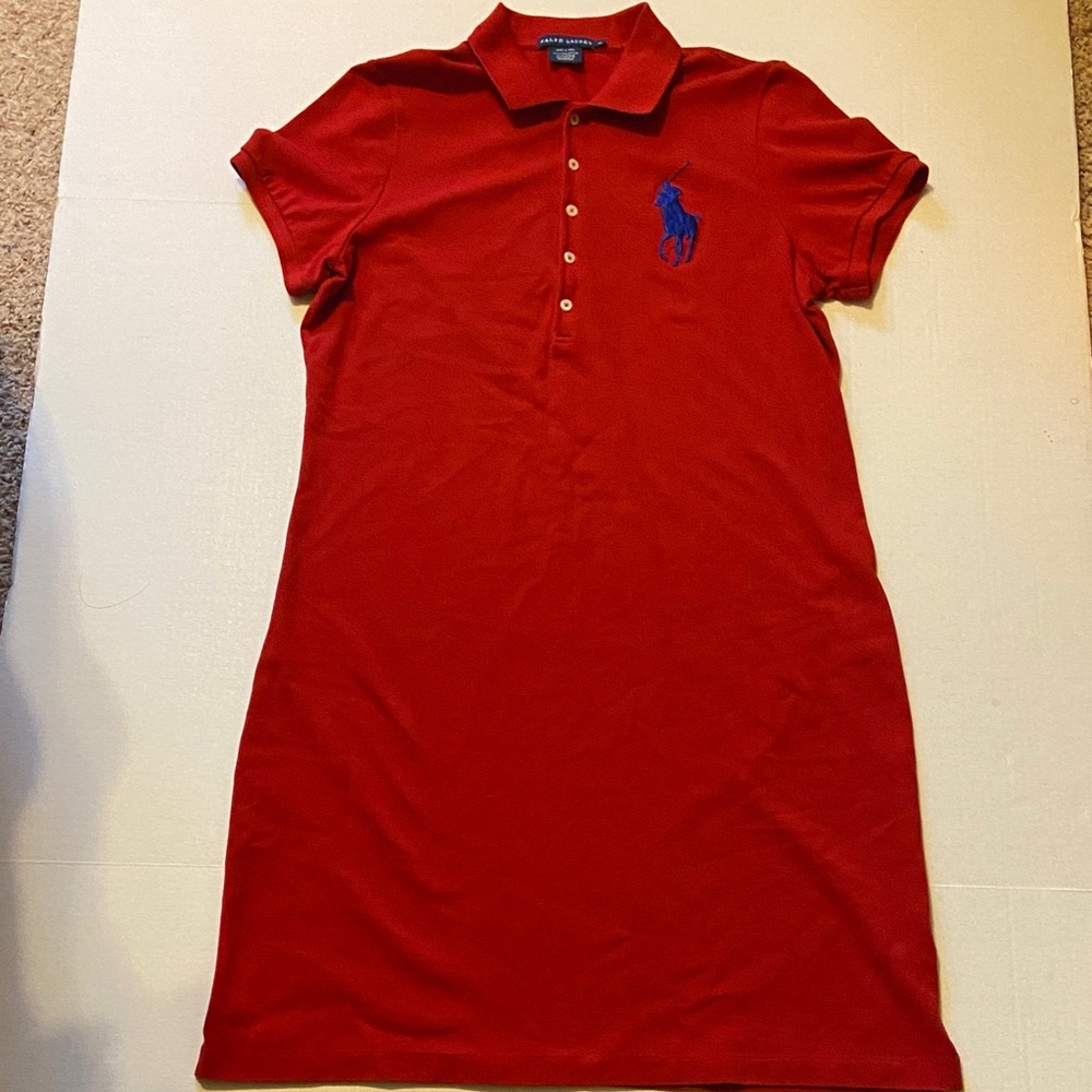 Ralph Lauren Cotton Mesh Polo Dress Size XL Red